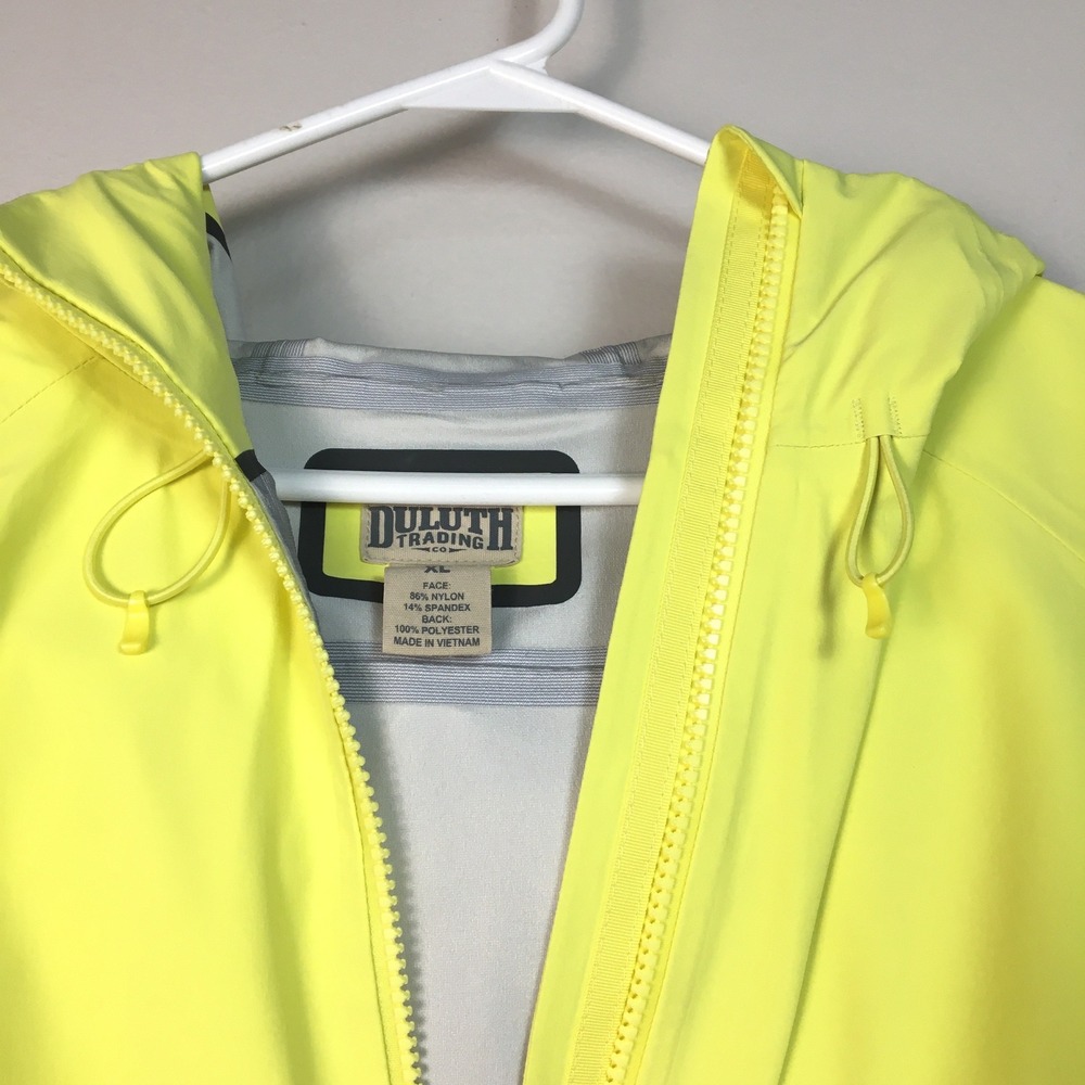 Duluth Trading Dryfecta Rain Coat Jacket Neon Yellow Hooded Full Zip Shell - Picture 7 of 10